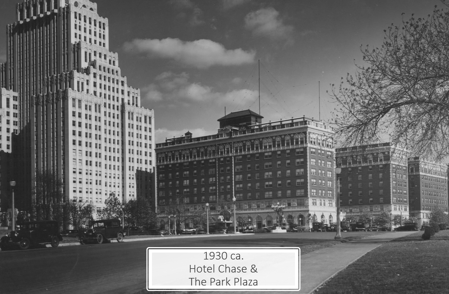 black and white image of hotel; copy overlay stating image is from 1930
